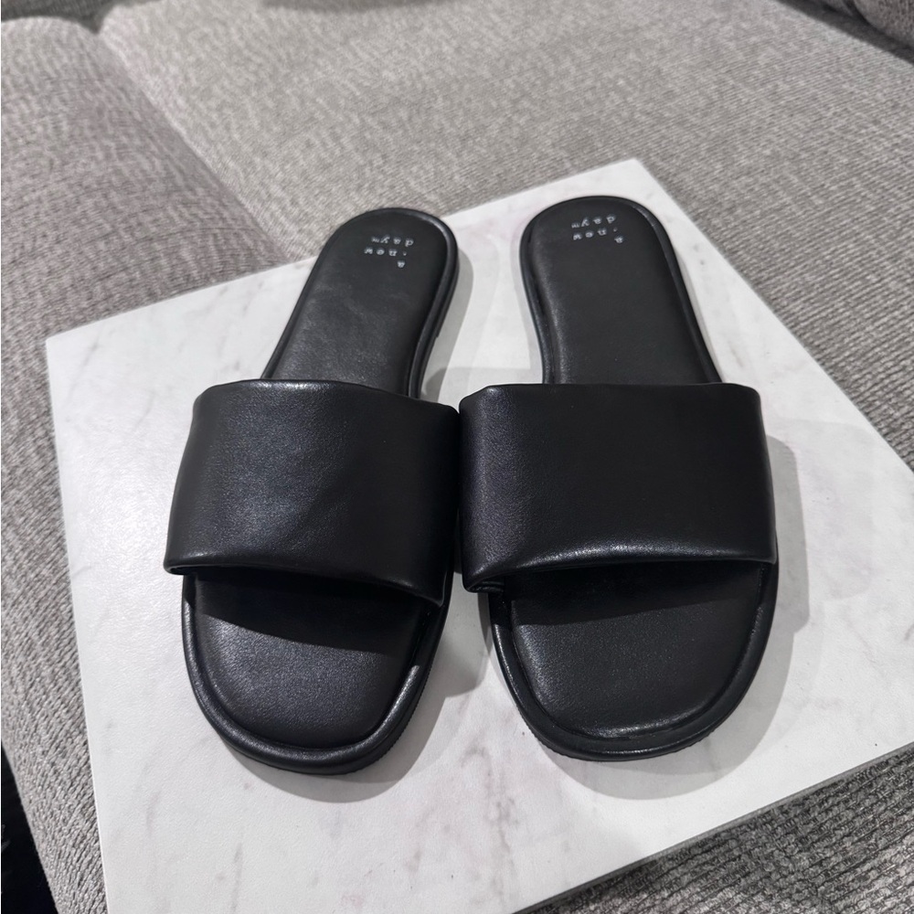 A New Day Black Minimalist Slide Sandals